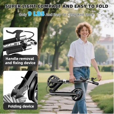 Scooters for Kids 8-12, Teens & Adults - Lightweight, Foldable, 8-Inch Big Wheels, Hand Brake & Bell, 4 Adjustable Height Levels, 240 lbs Max Load, Perfect for School, Campus and Park Rides